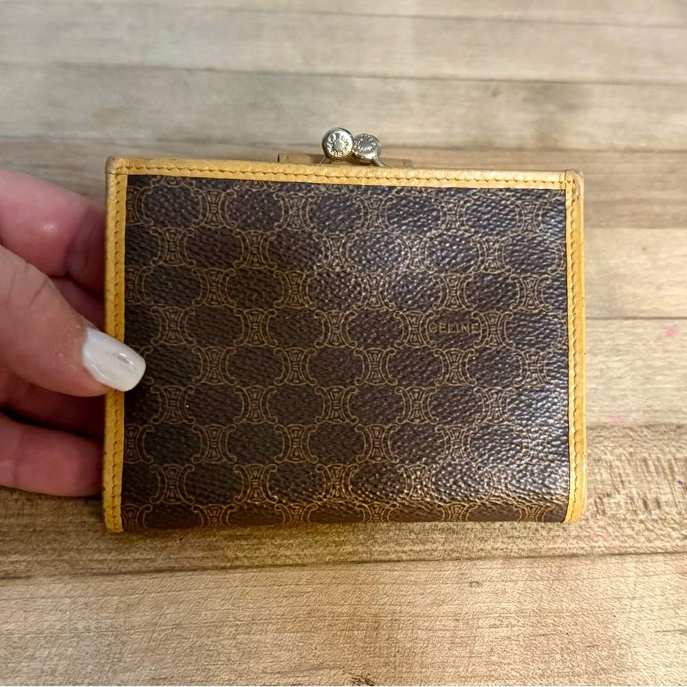 CELINE Vintage Brown Macadam Compact Folding Kiss-lock Bifold Wallet - Picture 2 of 11